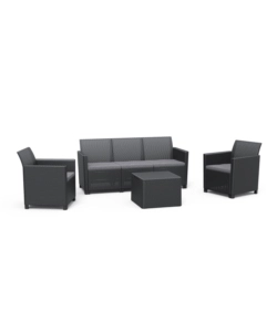 SET DA GIARDINO "CLAIRE LOUNGE" CON 2 POLTRONE, UN DIVANO A 3 POSTI E TAVOLO, COLORE GRAFITE - KETER